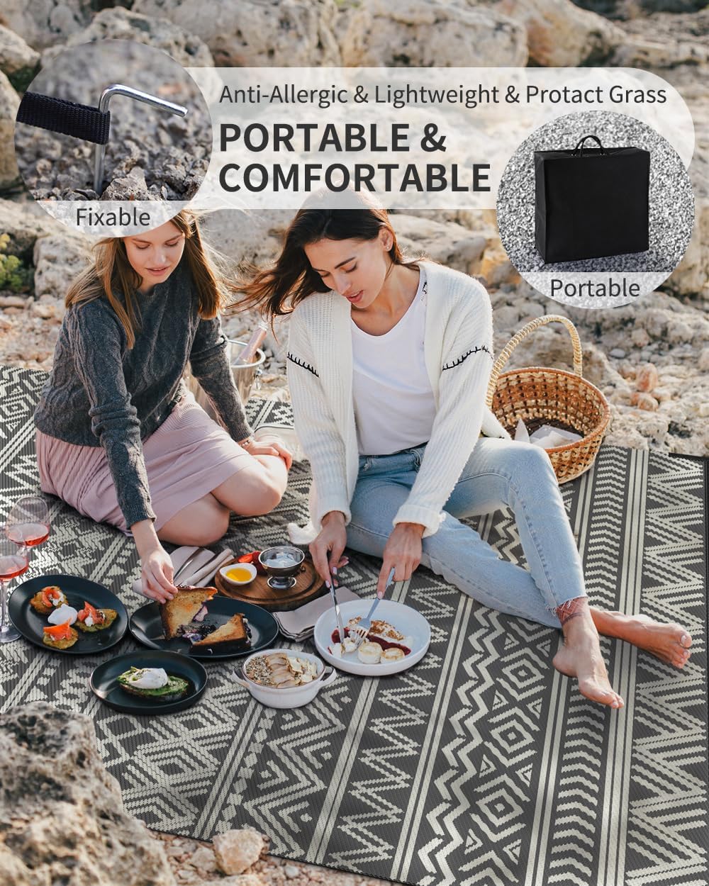 Outdoor Rug Carpet Waterproof 8x10 ft Reversible Patio Rug RV Camping Rug-Plastic