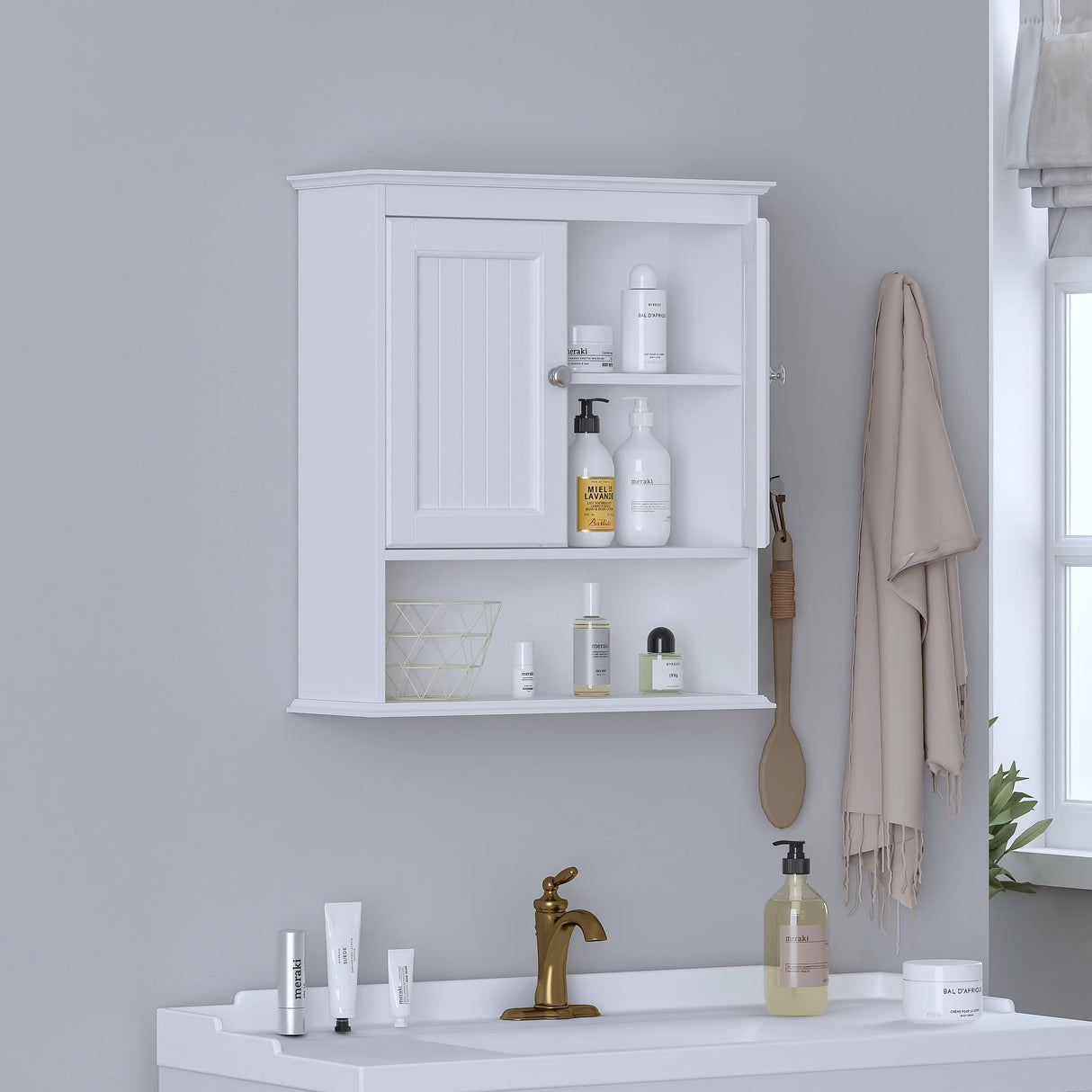 Bathroom Cabinet Wall Mounted with Doors, Wood Hanging Cabinet