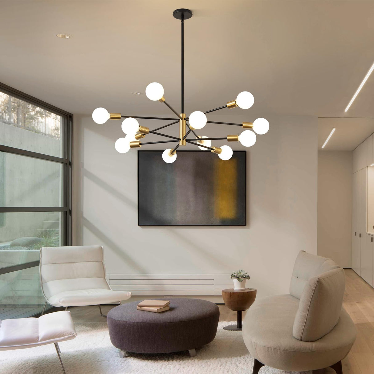 Modern Chandelier 12-Light Sputnik Chandeliers Black and Gold Chandelier Light Fixtures