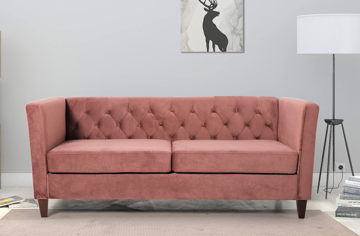 Modern Style High Density Foam Rose Velvet Button-Tufted 3 PC Living Room Set with