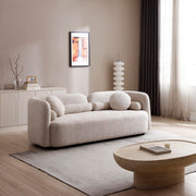Modern Sofa, Boucle Upholstery, Rolled Arms (Light Beige)
