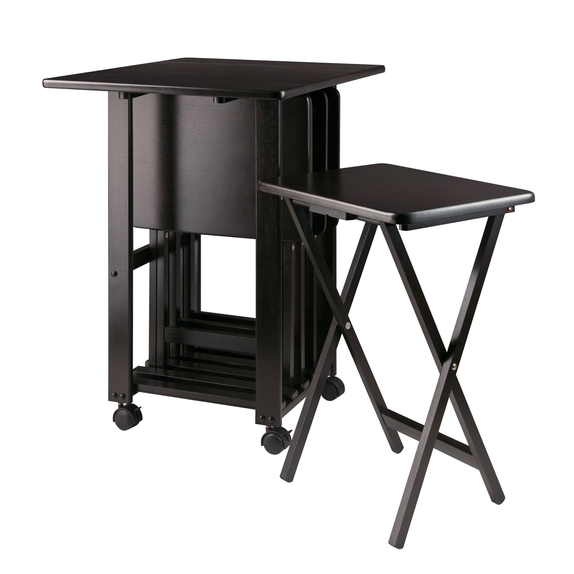 5-Piece Snack Table Set with Drop Leaf Top for Dining Convenience, Rich Coffee Finish