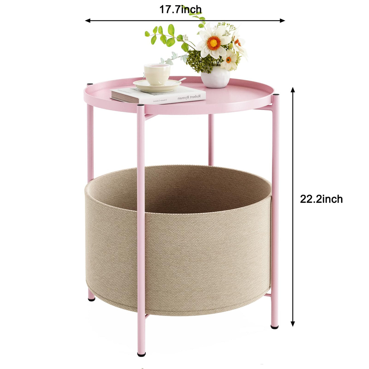 Round Side Table, Bedside Table, Pink Nightstand, Metal Side Table