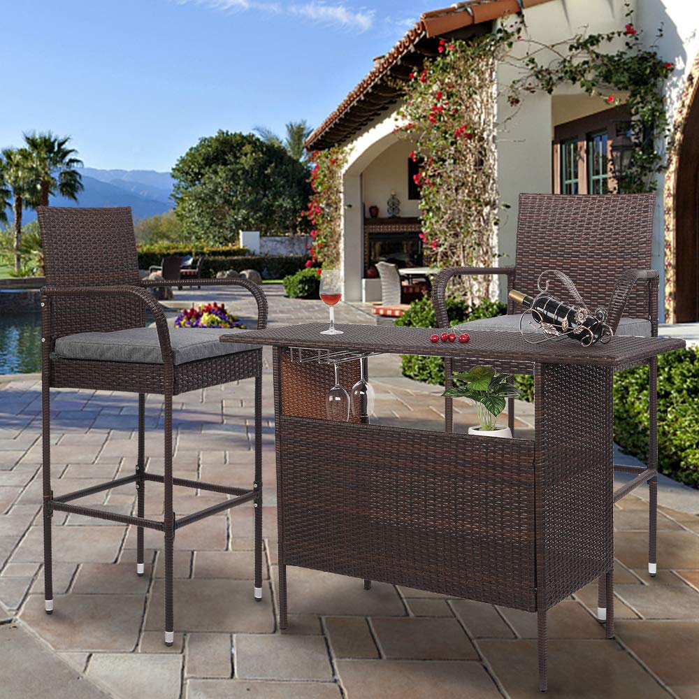Outdoor Wicker Bar Stools Set of 2 with Cushions