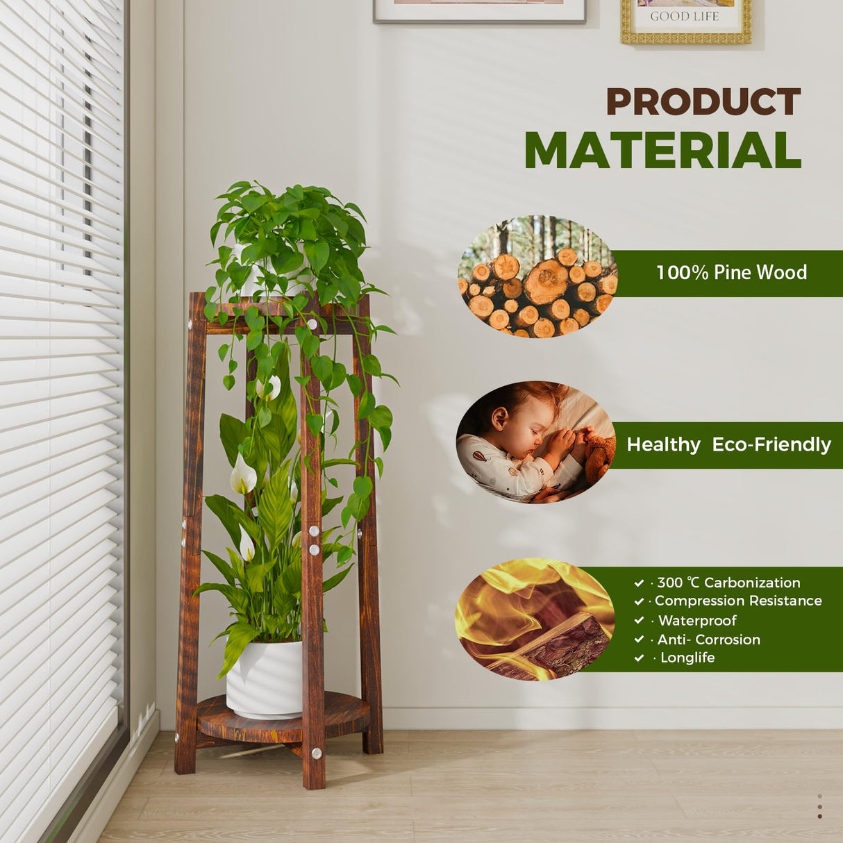 Tall 2-Tier Wooden Plant Stand – Indoor & Outdoor Corner Shelf