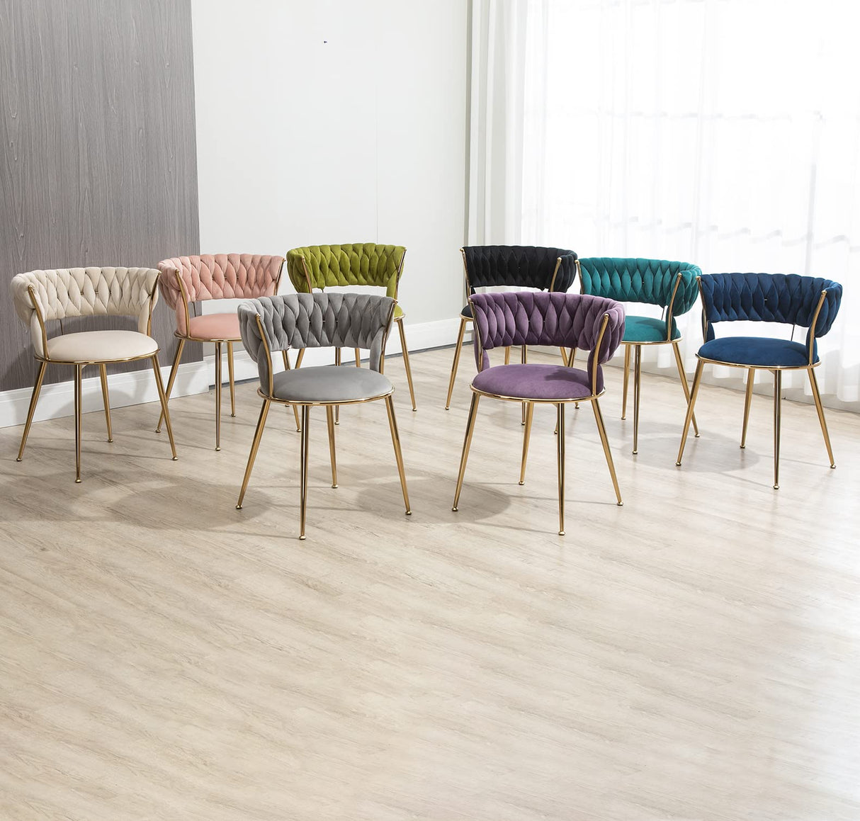 Velvet Dining Chairs Set of 2, Upholstered Dining Room Chairs with Woven Backrest