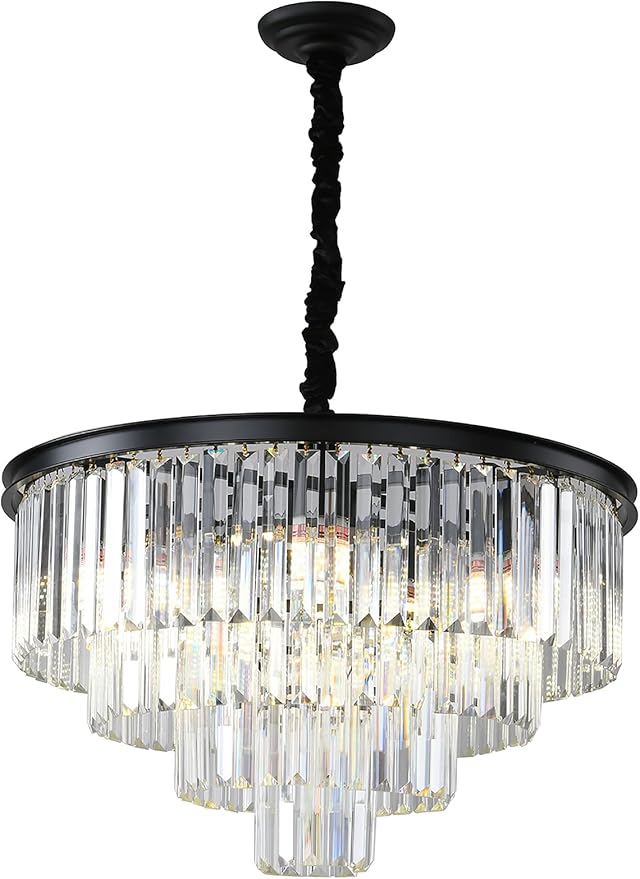 Black Modern Crystal Chandelier Lighting K9 Crystal Round Chandelier