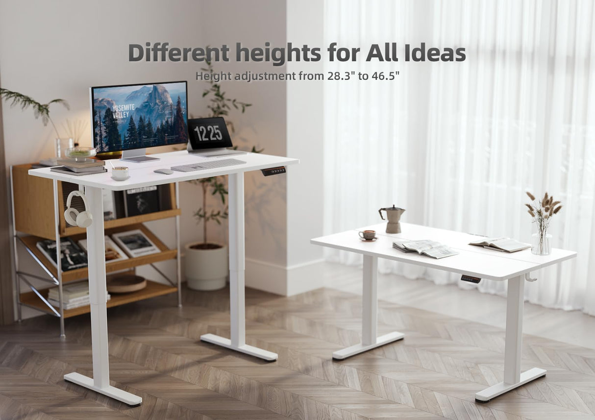 Seang Electric Standing Desk With Adjustable Height, 48x24 Inch, Sit Stand With Splice Board for Home Office Computer Workstation, White Frame/White Top