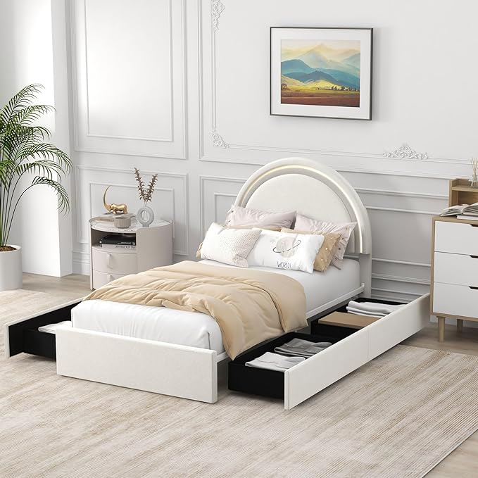 Home Full Size Bed Frame with Elegant Round Headboard