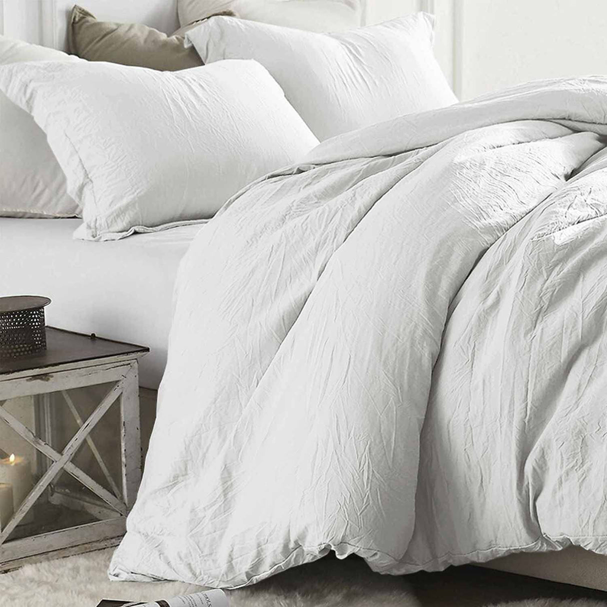 White Comforter Queen Size, 3 Piece Soft Modern Bedding Set & Collections