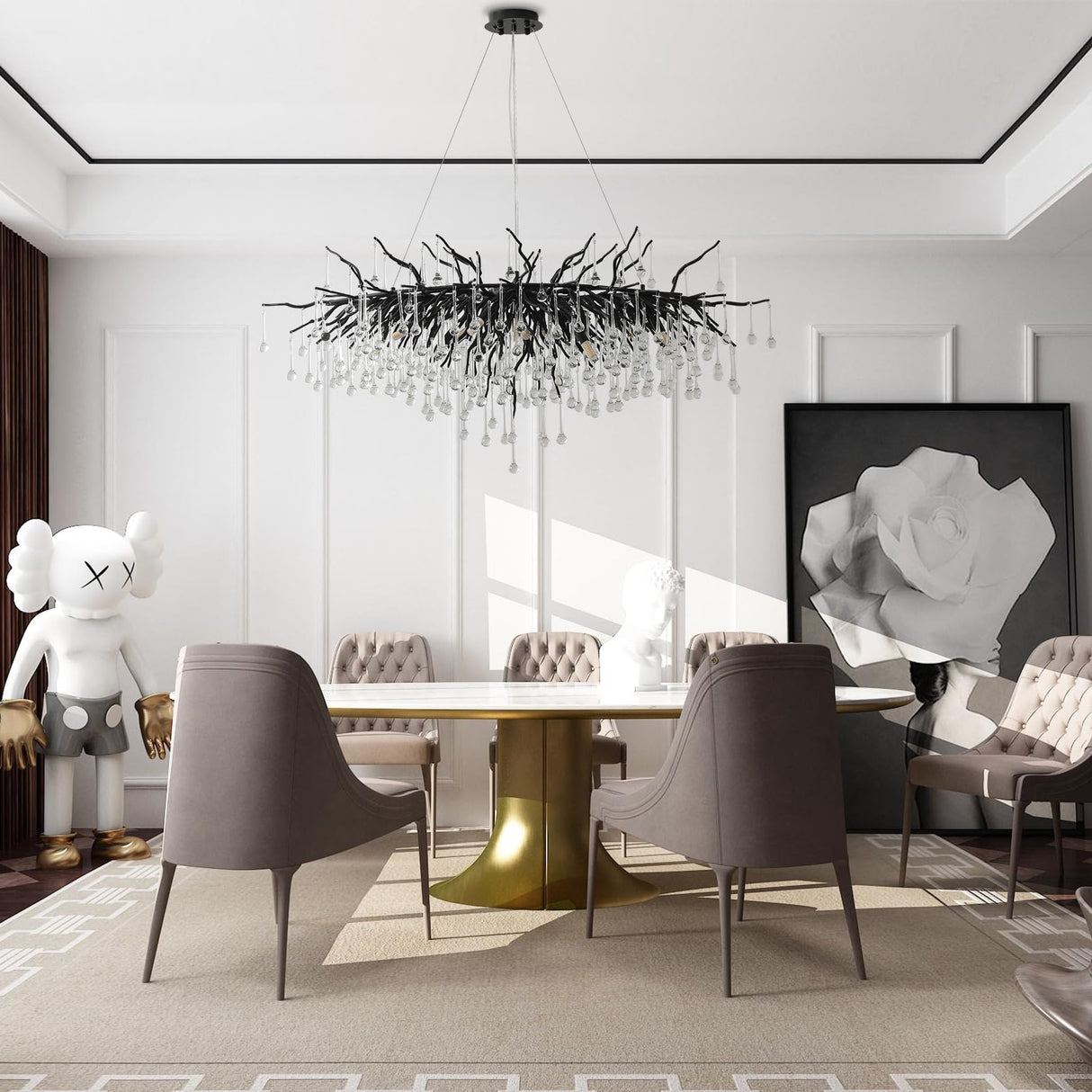 Black Chandelier, Modern Crystal Chandelier Frosted Tree Branch Chandelier Large Kitchen