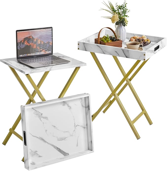 TrayNest Duo Rustic Folding TV Tray Set with Removable Serving Top