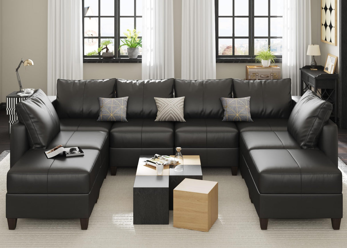 Faux Leather Sectional Sofa with Storage Ottomans, Modular Sofa Sectional
