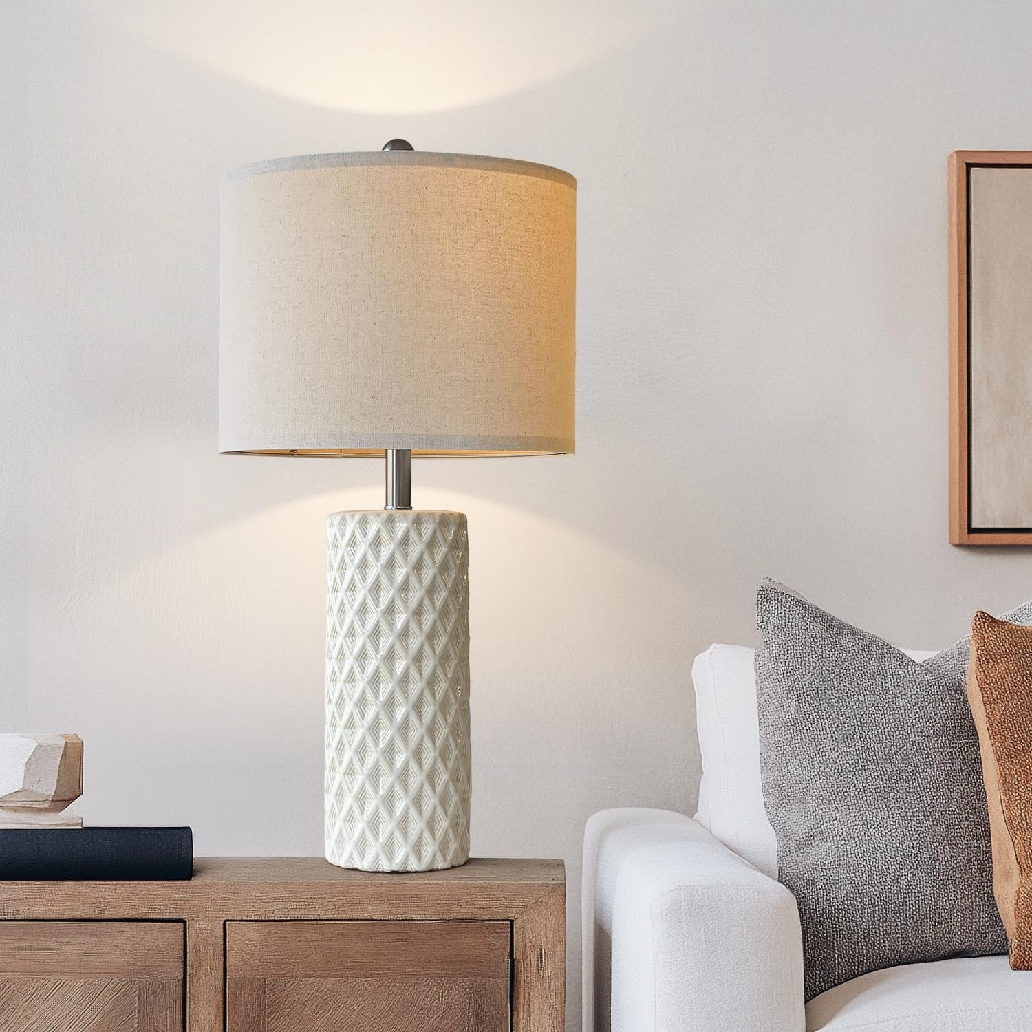 26" Tall Table Lamp for Living Room -Vintage White Lamps Set of 2 Modern Ceramic