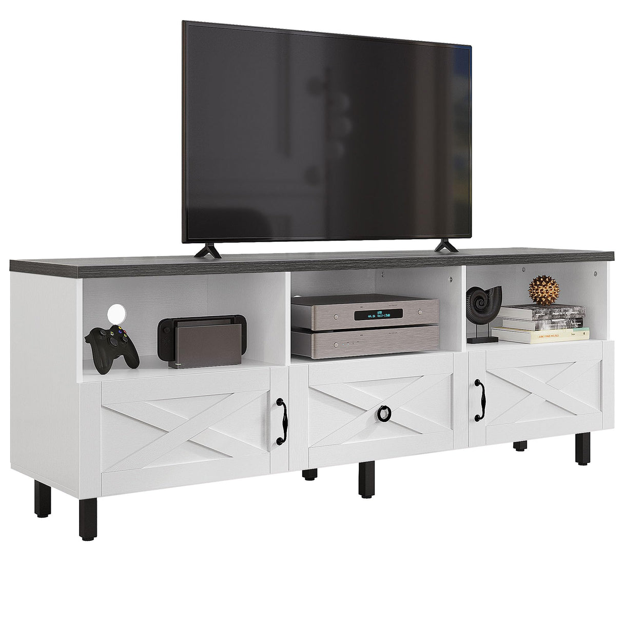 Stand for 75/65 Inch TV, Farmhouse Entertainment Center with Drawers and Storage TV