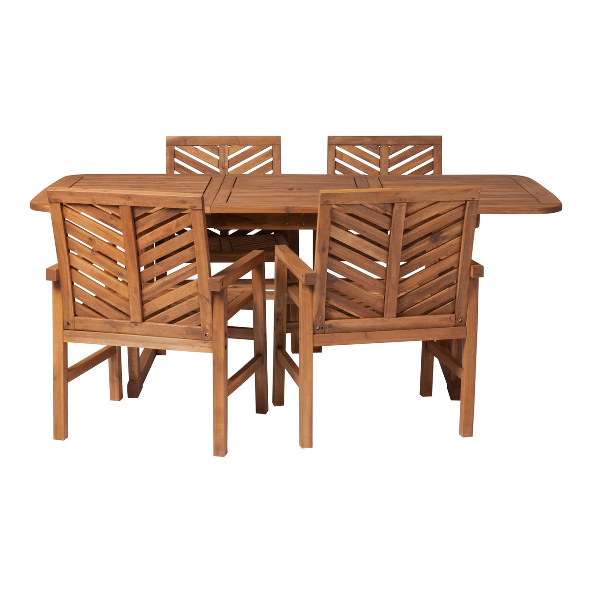 4-6 Person Outdoor Wood Chevron Back Patio Furniture Dining Set Extendable Table Chairs