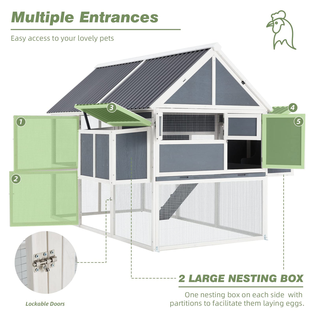 84” Large Chicken Coop, Outdoor Wooden Hen House Poultry Cage