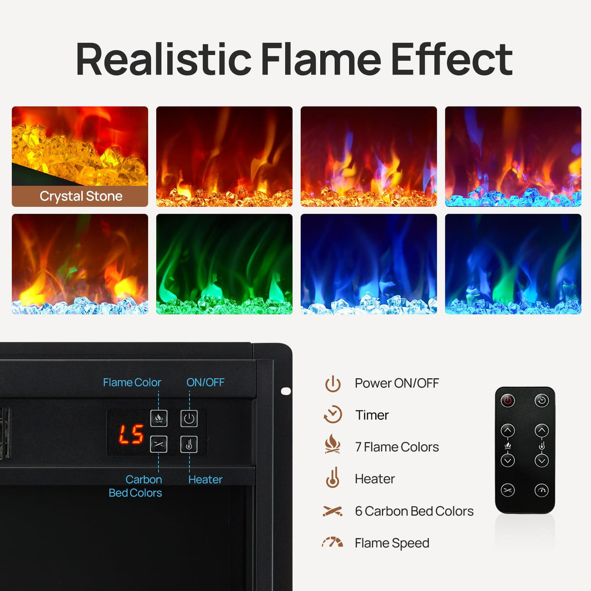 White Fireplace TV Stand with LED Lights & Power Outlets - 65 Inch