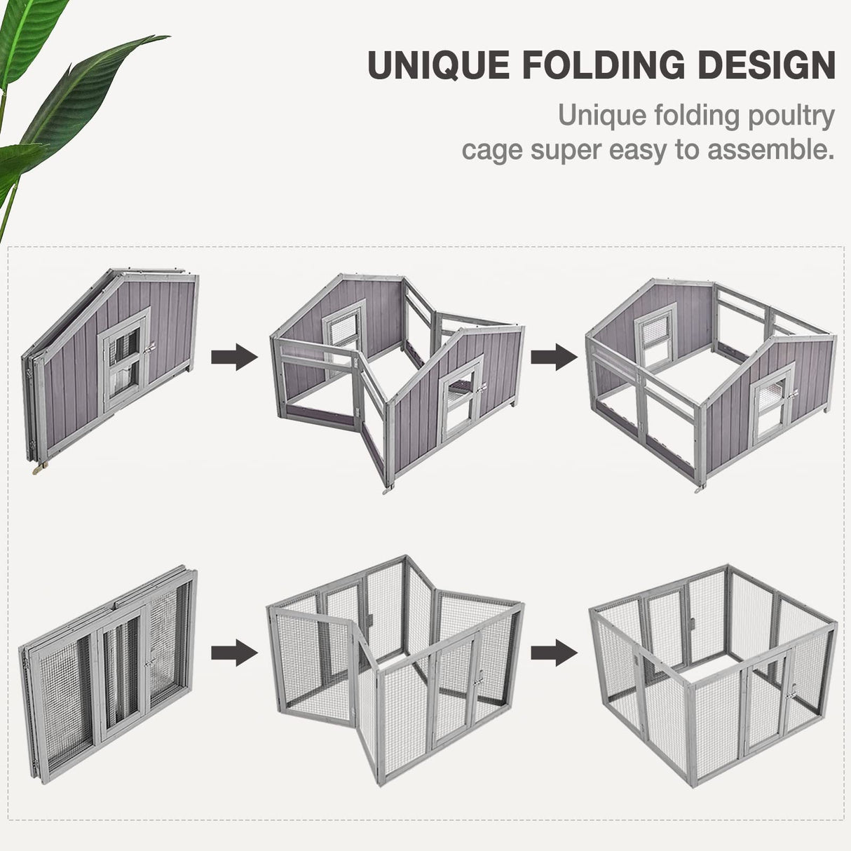 MEDEHOO Large Chicken Coop Folding Design Easy to Set Up Portable Chicken House for Outdoor with Two Nesting Box, Leakproof Pull-on Tray, and UV-Resistant Roof Panel