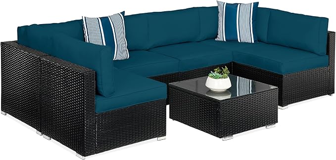 7-Piece Modular Outdoor Sectional Wicker Patio Conversation Set w/ 2 Pillows