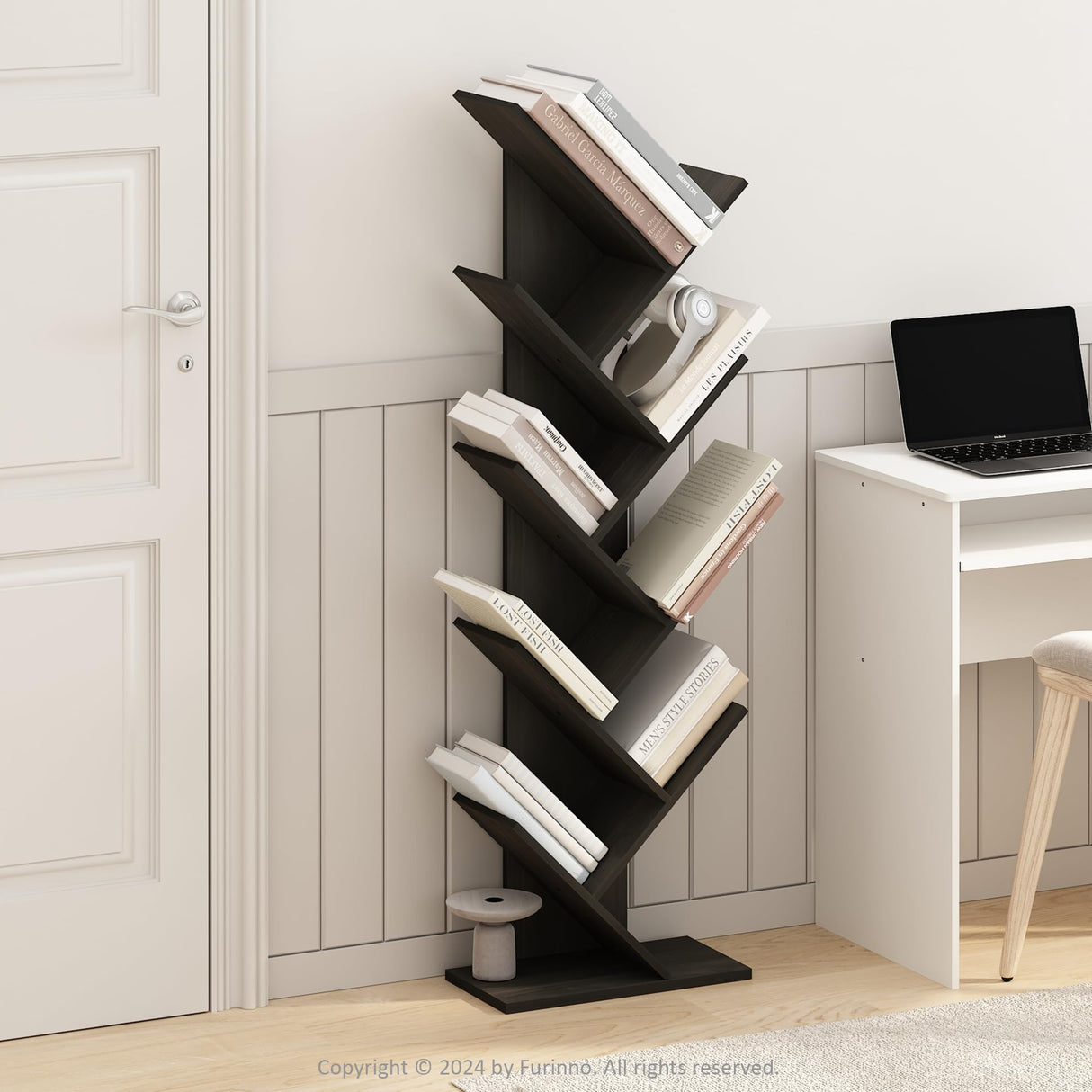 Furinno Tree Bookshelf 9-Tier Floor Standing Tree Bookcase, Black Espresso