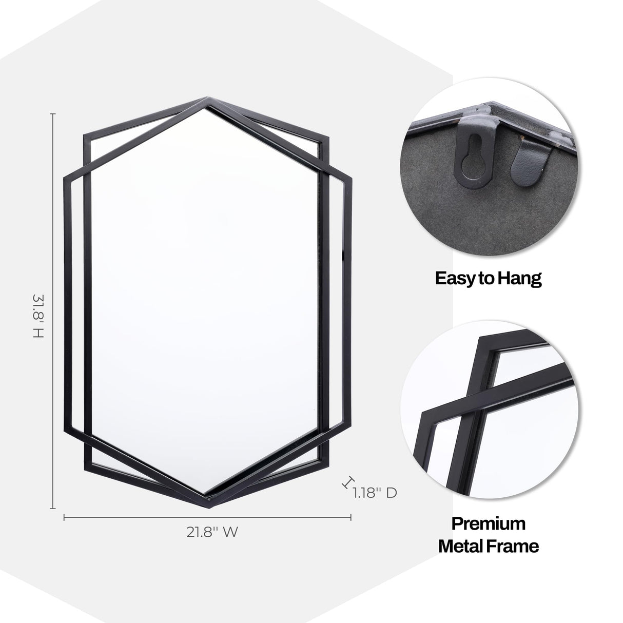 31.8x22 Inch Black Metal Frame Wall Mirror