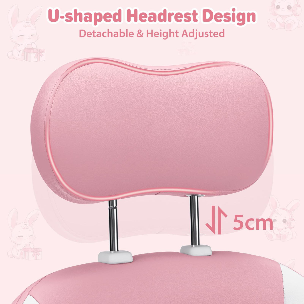 Kids Gaming Chair with Bunny Massage Lumbar Pillow - Pink Desk Chair with Adjustable Headrest & Footrest