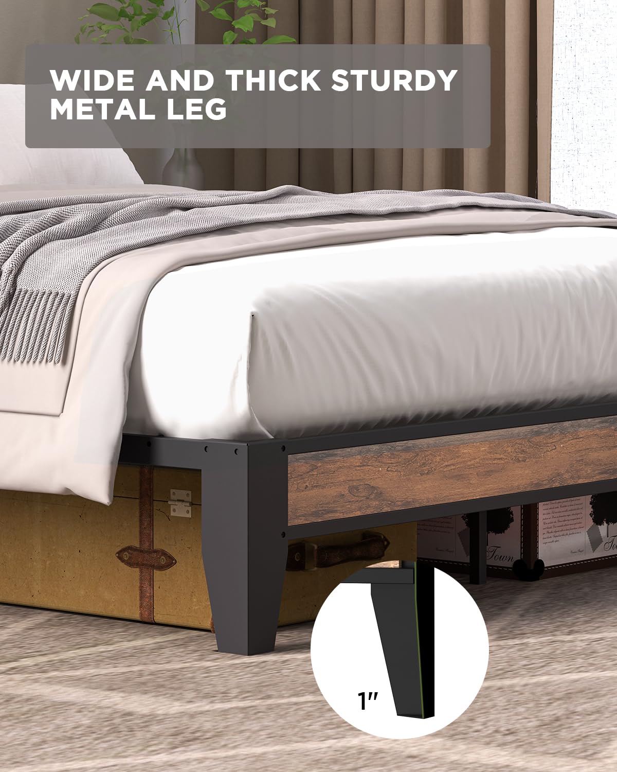 Bed Frame with Storage Headboard, Built-in Charging Station, Easy Assembly, Noise Free,