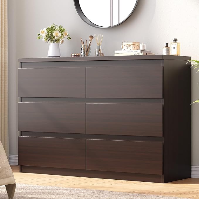 Black Dresser 6 Drawer Dresser for Bedroom, Simply Modern Chest of Drawers