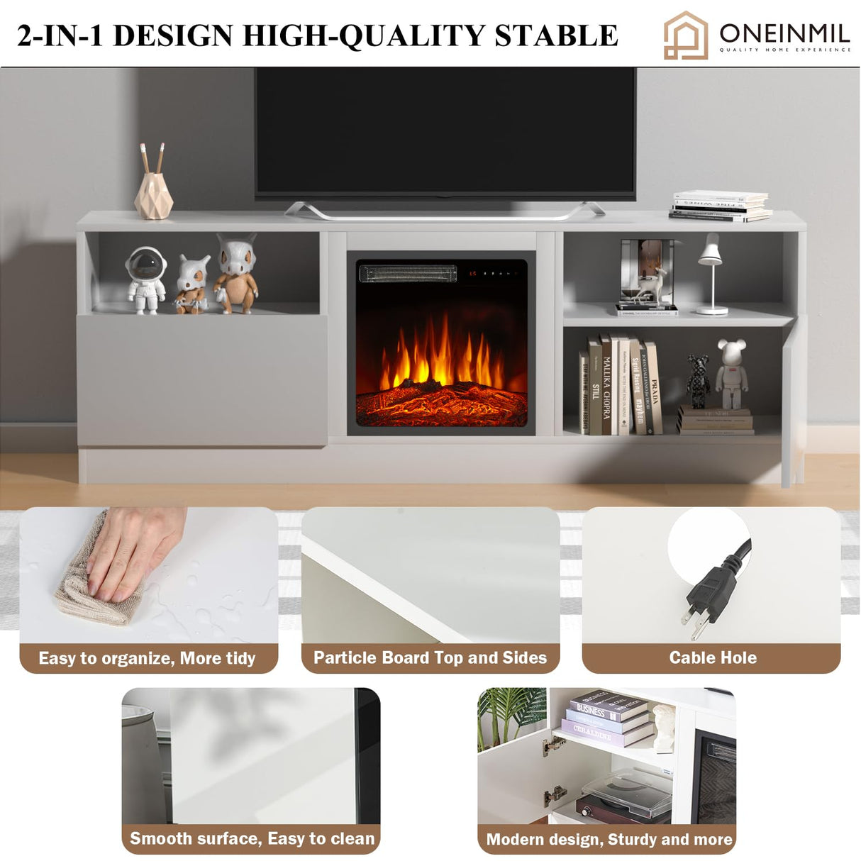 Fireplace TV Stand with 18" Electric Fireplace, LED Light Entertainment Center