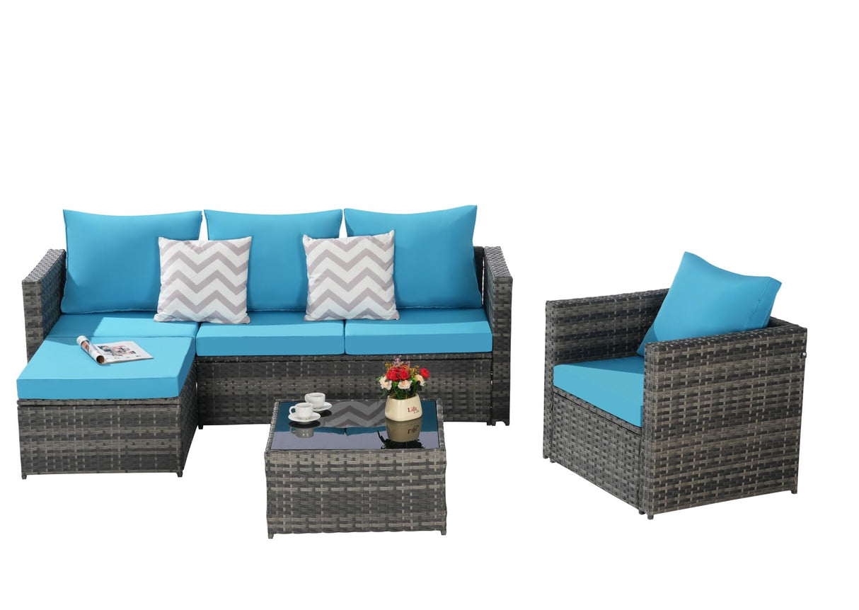 4Pcs Outdoor Patio Sectional Couch Sofa & Chair & Coffee Table Conversation Furniture Set