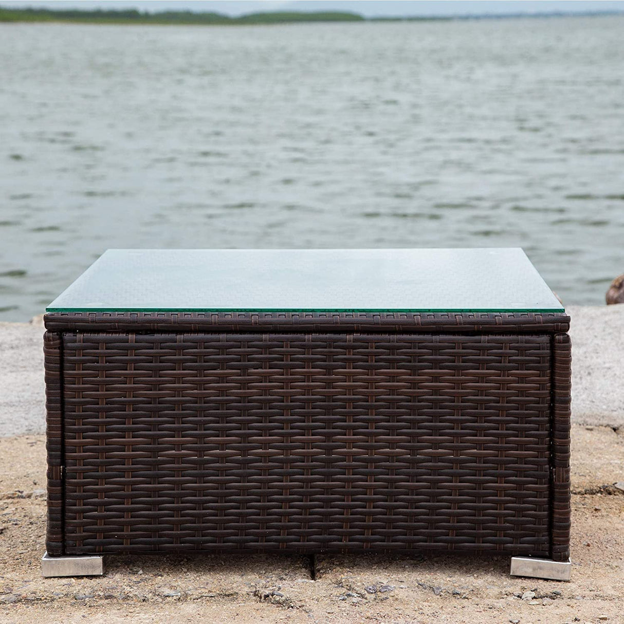 3-Piece Rattan Wicker Outdoor Sectional Set with Glass Coffee Table