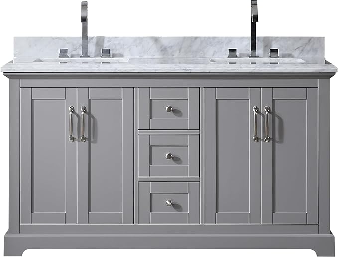 Mareo 60" Solid Wood Double Sink Bathroom Vanity | Marble Countertop & Backsplash