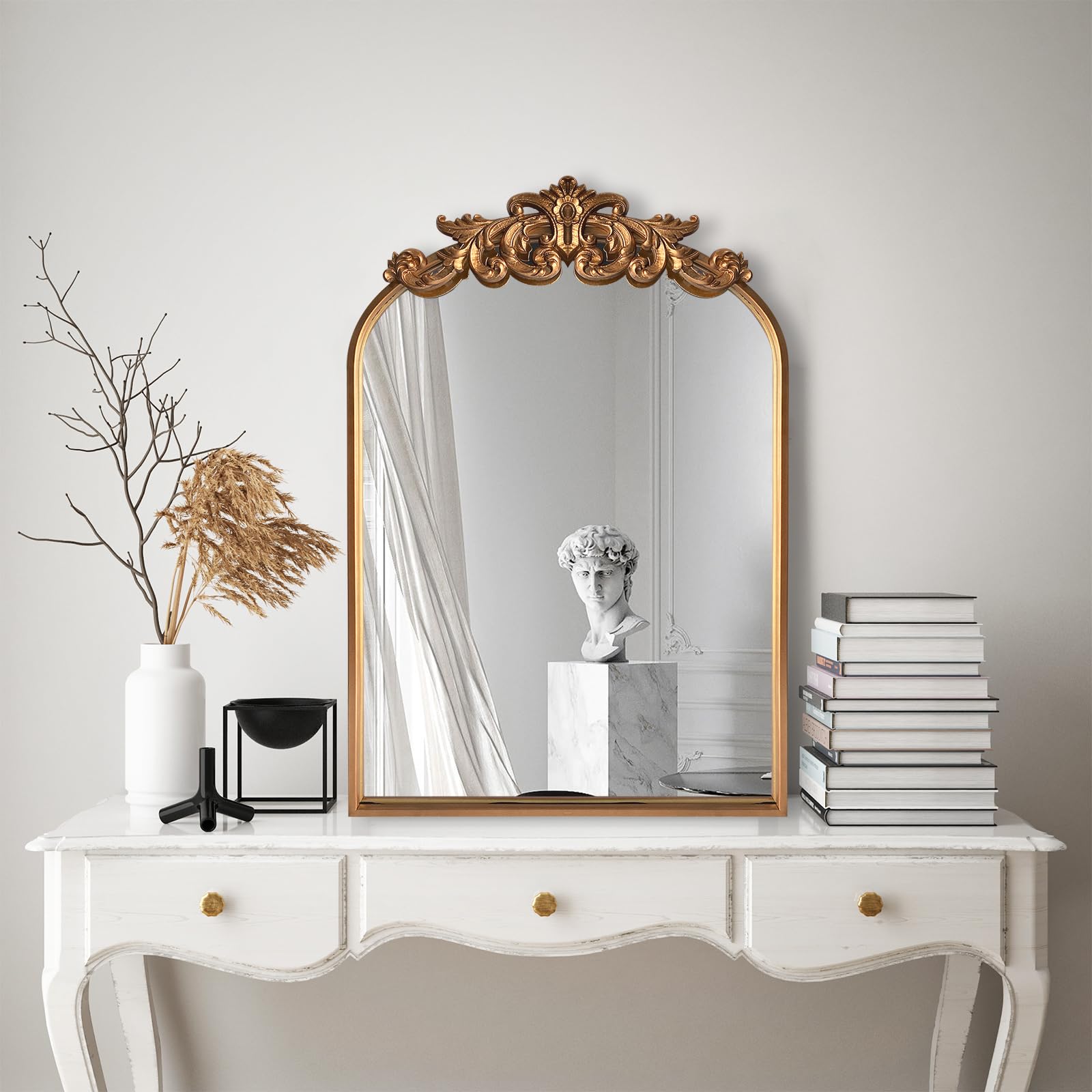 Ornate Gold Mirror,Vintage Arched Mirror,Baroque Antique Mirorr for Living Room