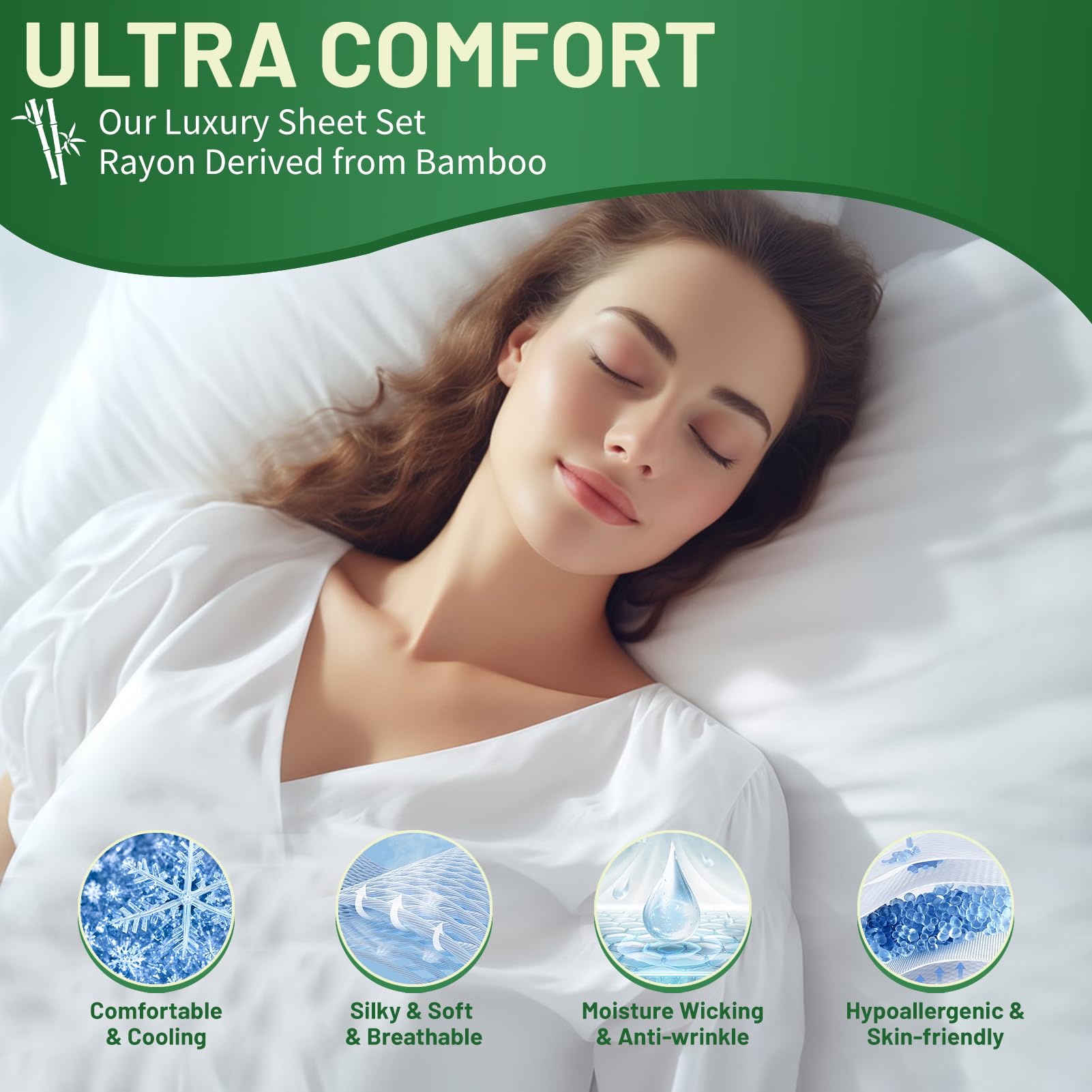 King Size Sheet Set Cooling Sheets Rayon Derived from Bamboo-400TC