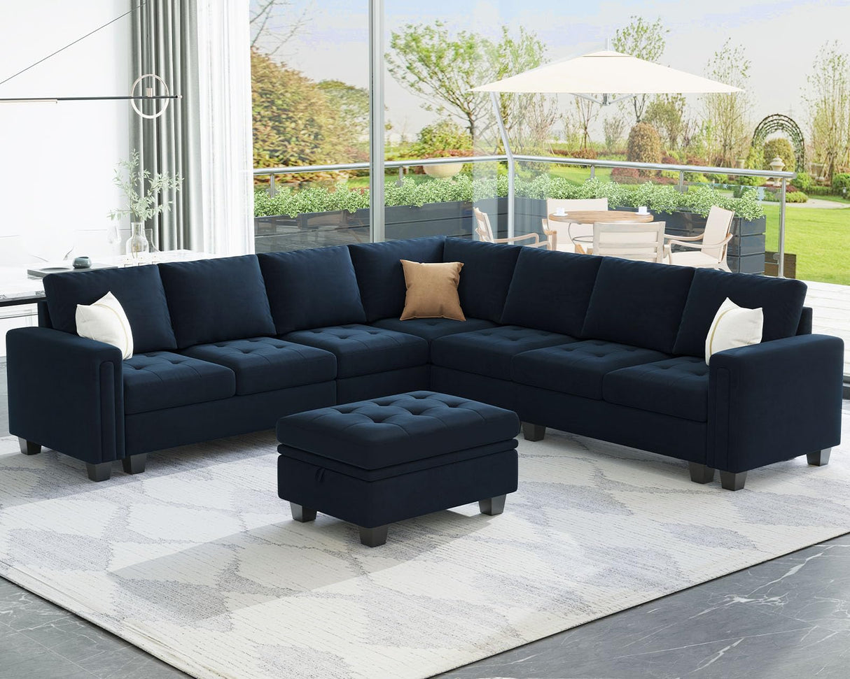 Convertible Velvet Modular Sectional Sofa Couch with Reversible Chaise