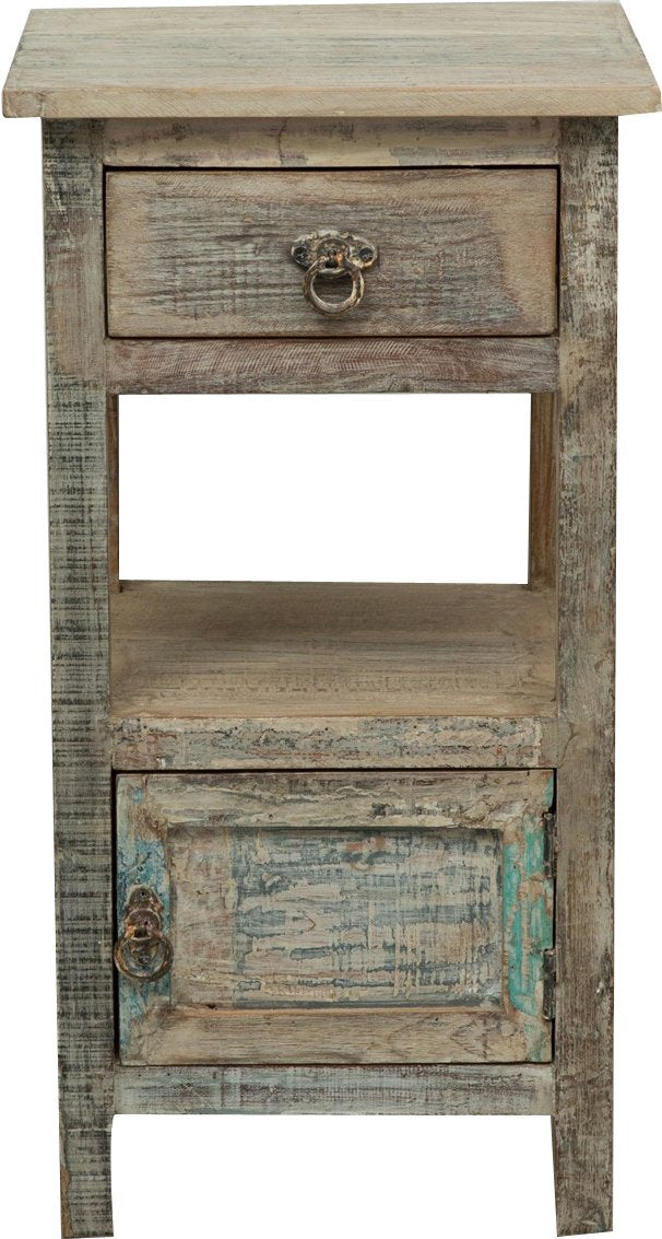 Recycled Solid Wood Made, Antiqued Finish W40xDP25xH50 cm Sized Bedside Table