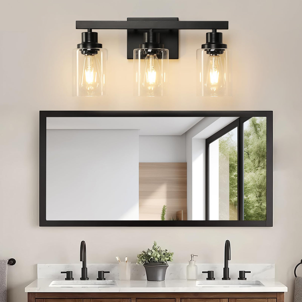 3-Light Bathroom Vanity Light Fixtures Over Mirror, Modern Matte Black Bathroom