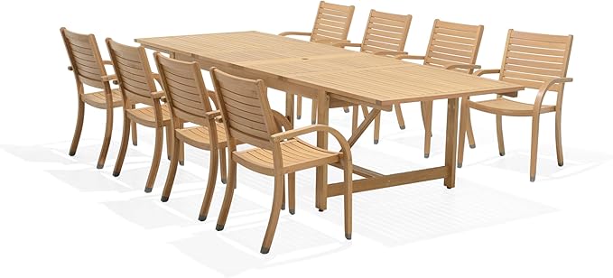11 Piece Rectangular Patio Dining Set | Teak Finish | Ideal for Outdoors and Indoors