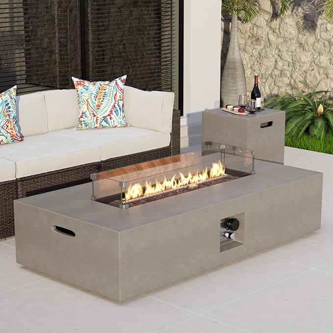 2-Piece Outdoor Propane Firepit Table Set w Tank Table