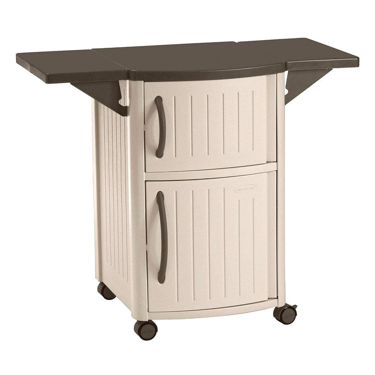 Outdoor Patio Grill Prep Station Cart with 2 Storage Cabinets, Light Taupe/Mocha