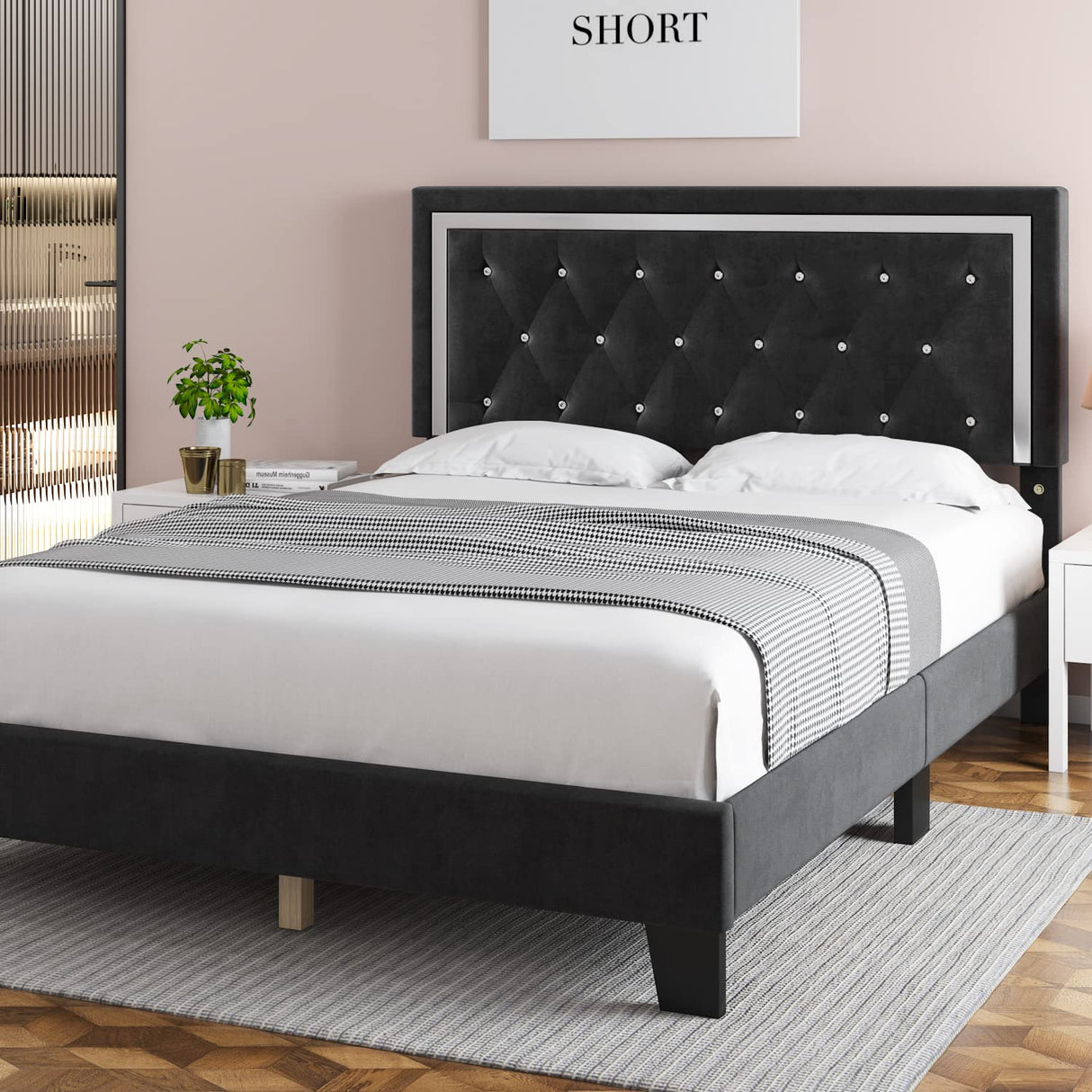 LuxeLift Full Platform Bed Frame with Adjustable Headboard & Diamond Tufting