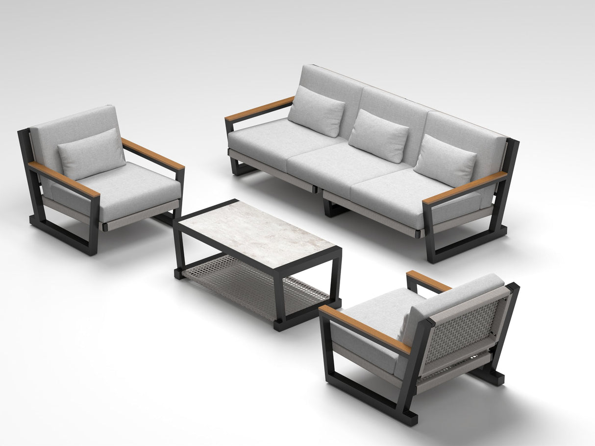 Patio Sofa Set with PE Rope Weaving, 500lbs Capacity Outdoor Conversation Set