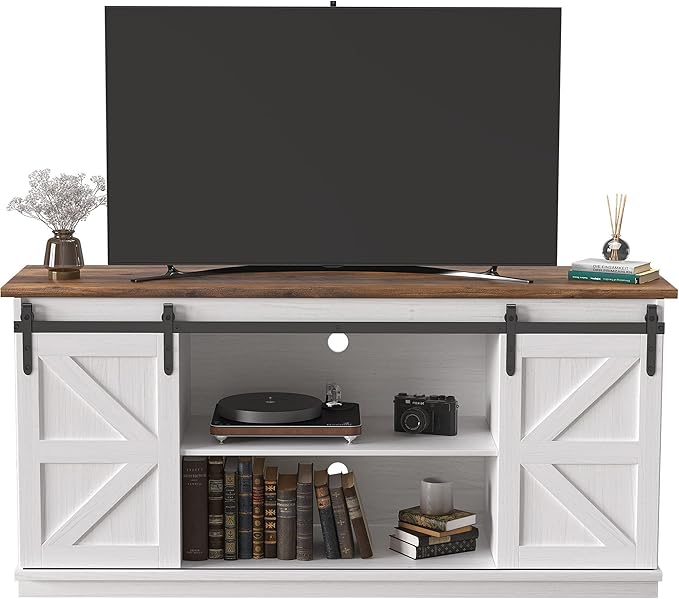 TV Stand for 65 Inch TV, Entertainment Center with Storage Cabinets and Sliding Barn Doors
