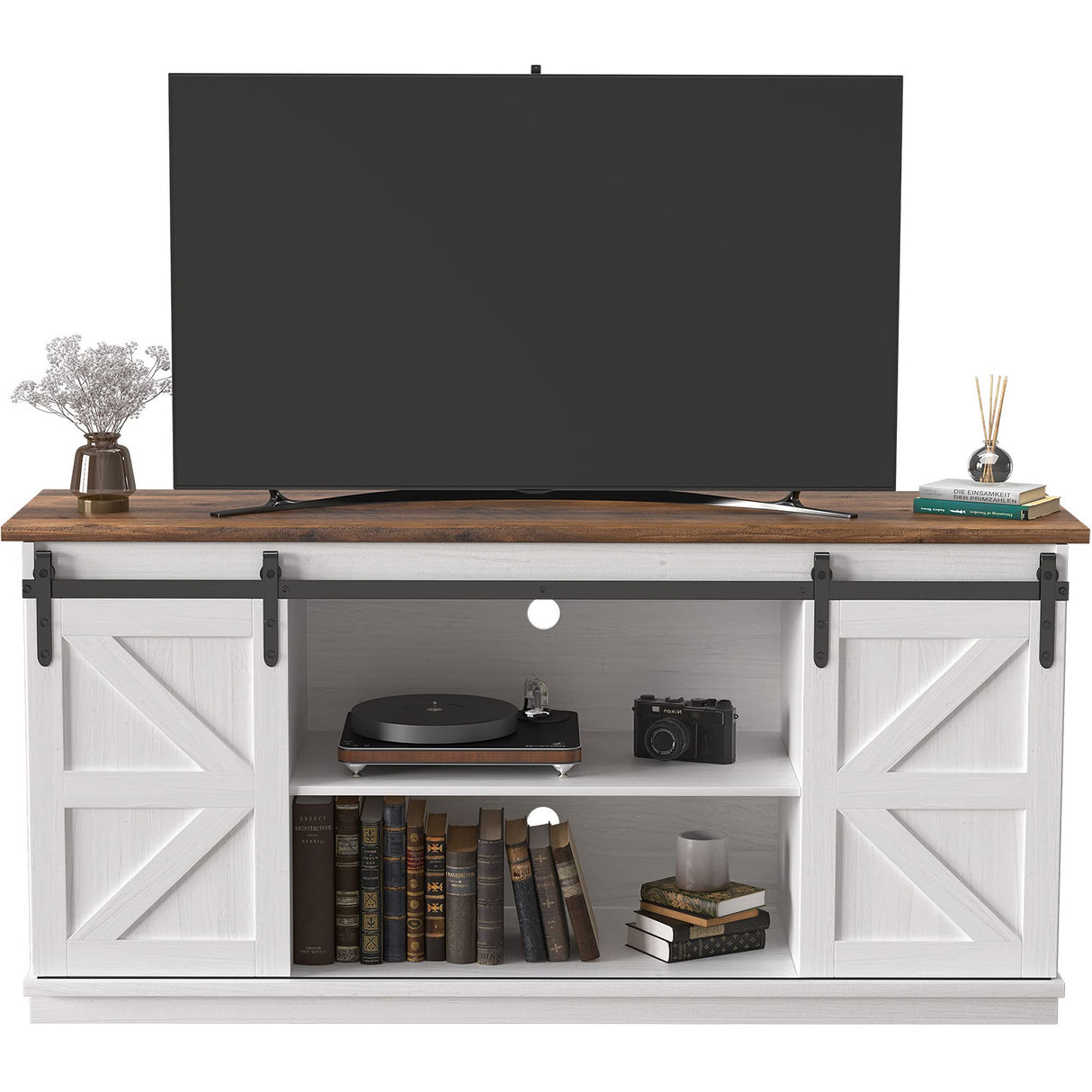 TV Stand for 65 Inch TV, Entertainment Center with Storage Cabinets and Sliding Barn Doors