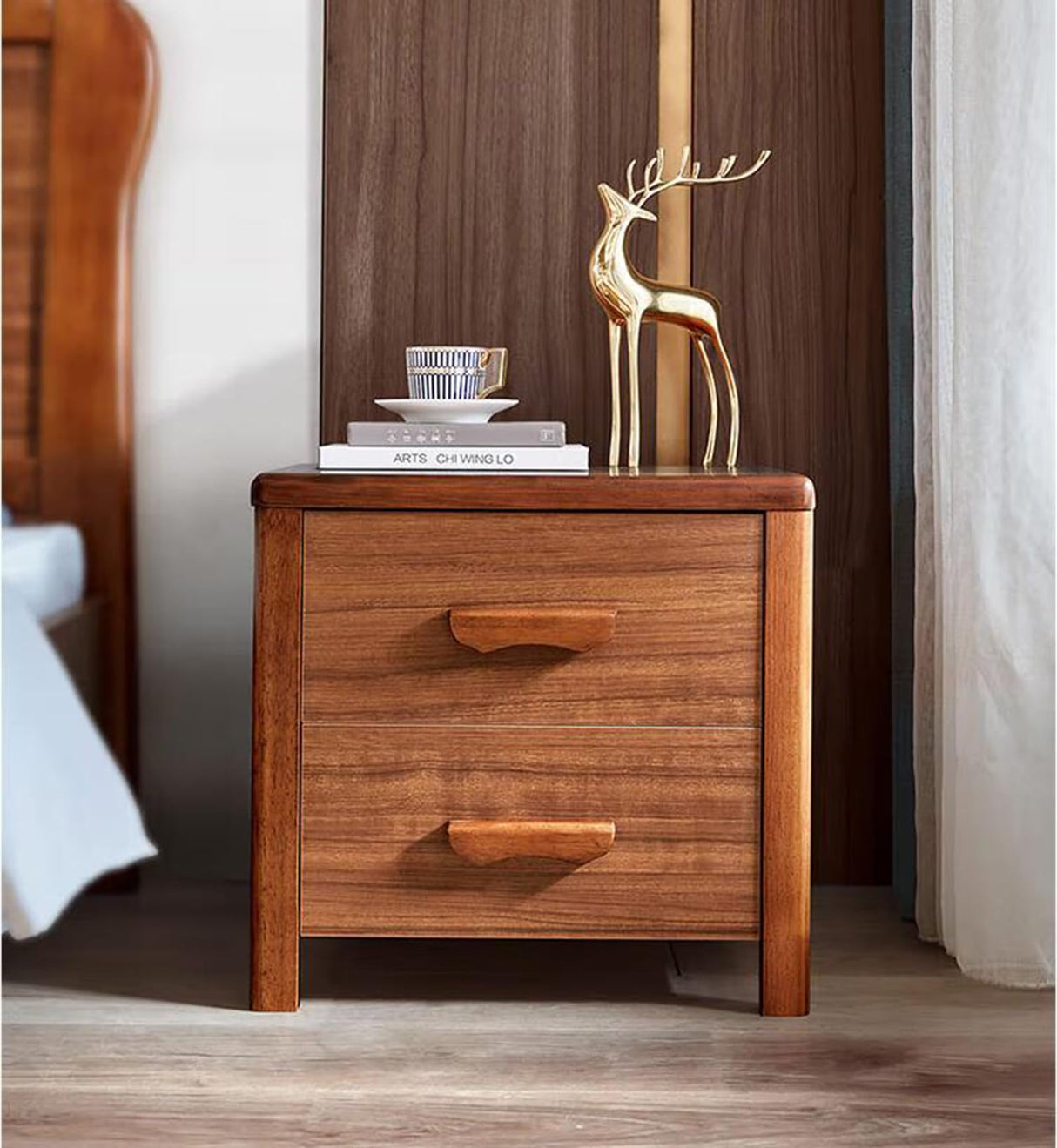 Style Bedside Cabinet, Black Gold Wood Color