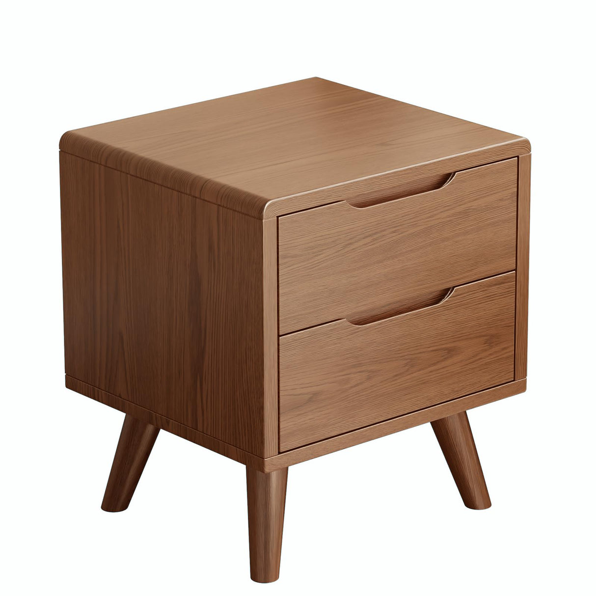 Solid Wood Nightstand with Drawers, Mid-Century Modern Nightstand, 2 Drawer Storage