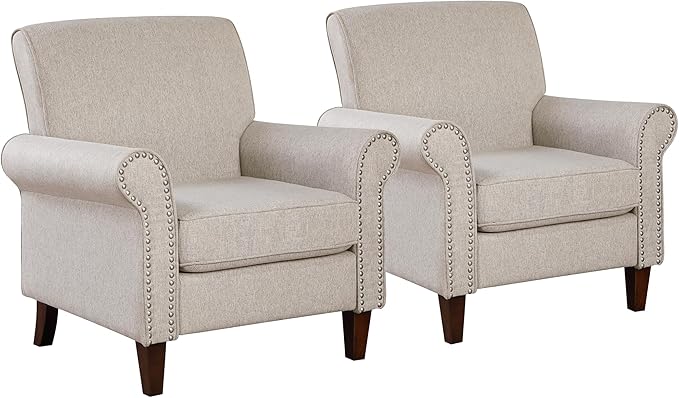 Upholstered Living Room Chair - Large Comfy Fabric Accent Chair Single Sofa