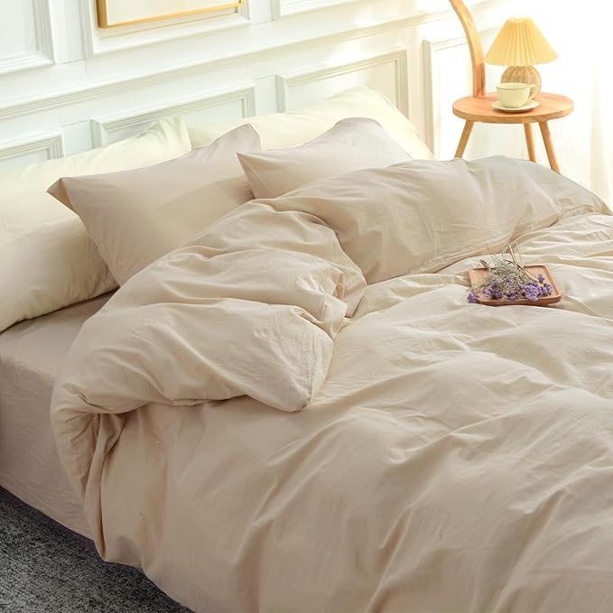 Duvet Cover Set 100% Washed Cotton Oversized King 120"x98" Linen Feel Textured Organic Natural 3 Pieces