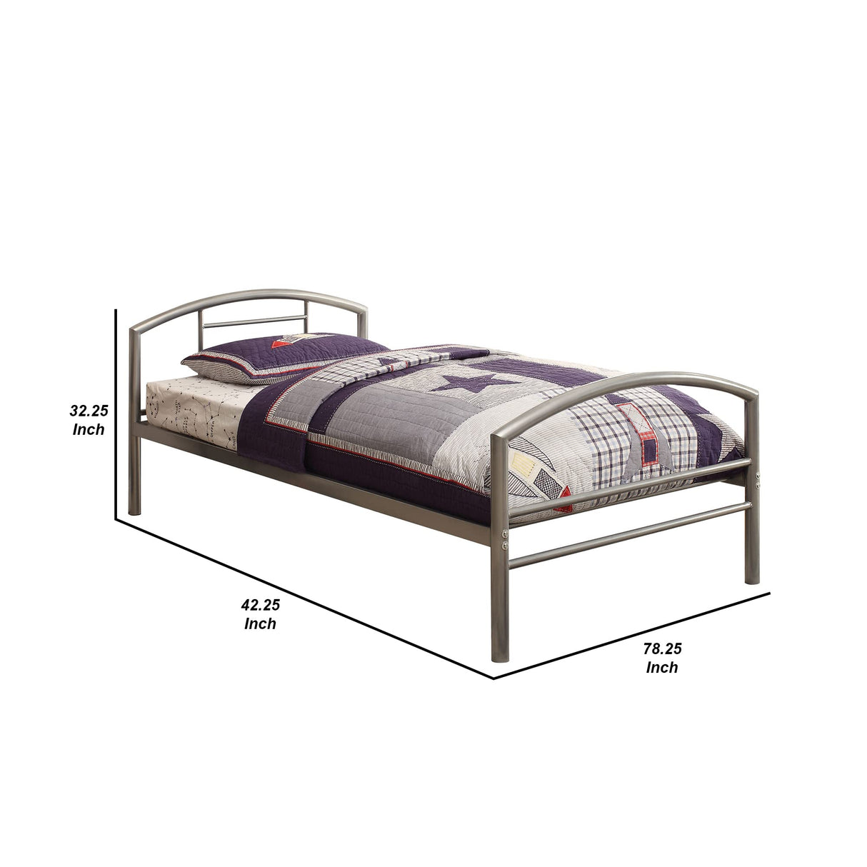 Benjara Benzara Tube Shaped Metal Bed, Silver